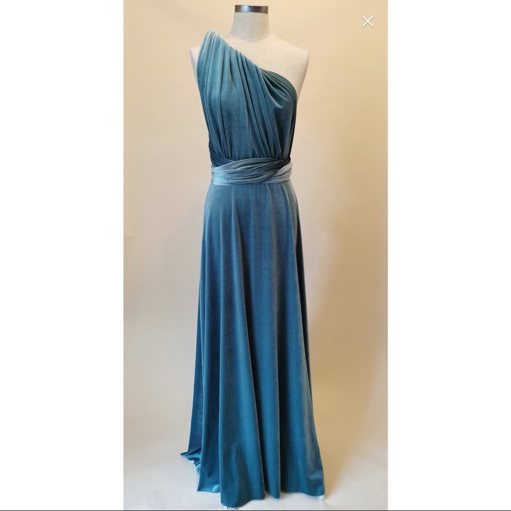 Silvery Blue Velvet Infinity Gown
